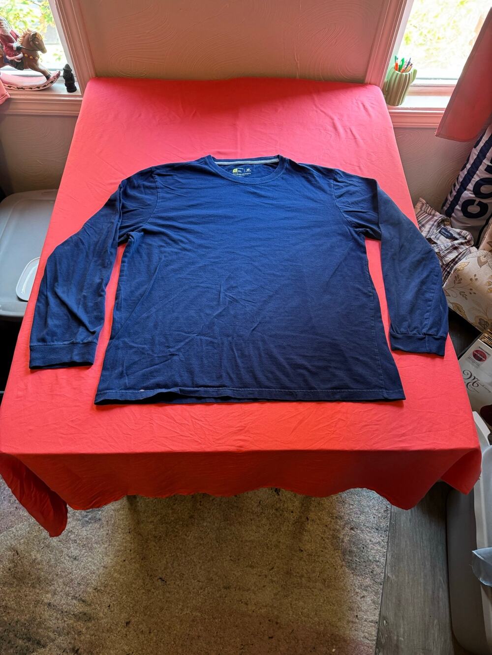 Xersion Men's XL Navy Blue Long Sleeve Crewneck 100% Cotton Shirt GUC